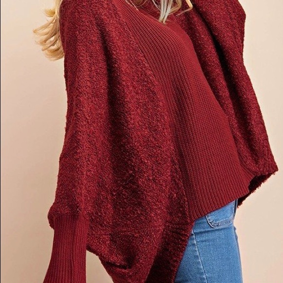 SOFT MIXED FABRIC BATWING COOL WEATHER TOP - Picture 3 of 4